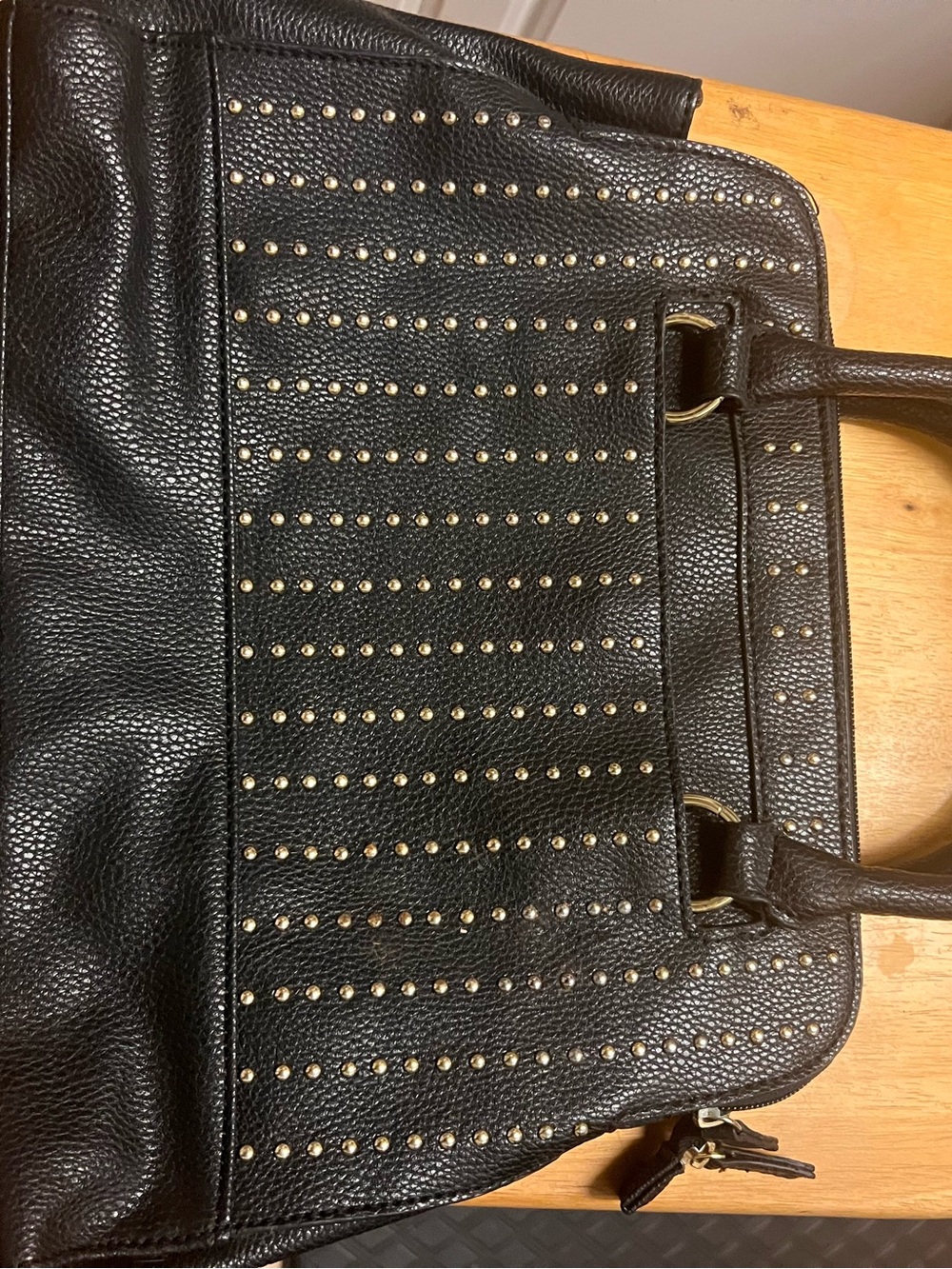 Black Studded Leather Tote Bag